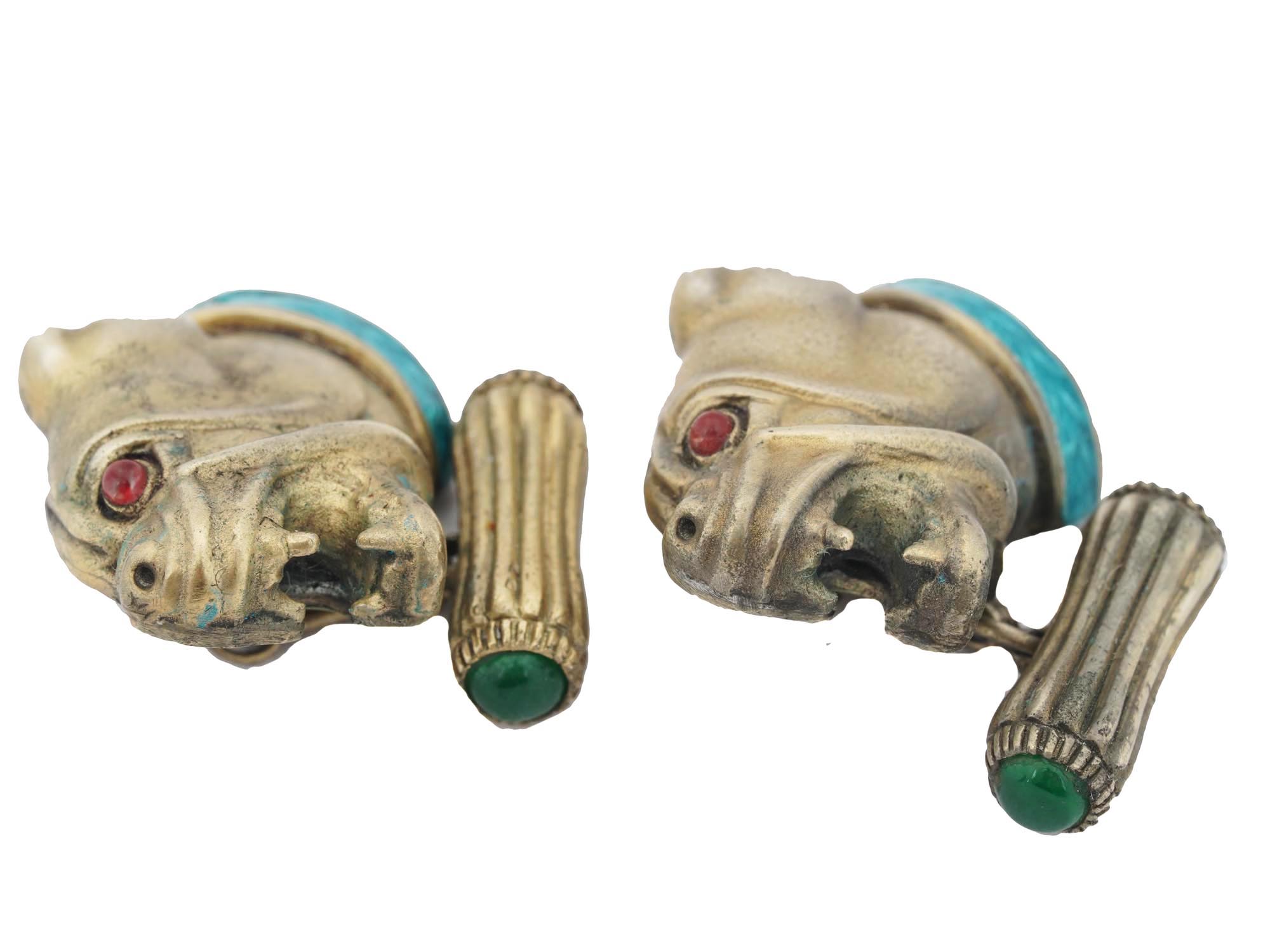 RUSSIAN GILT SILVER BULLDOG CUFFLINKS PIC-4